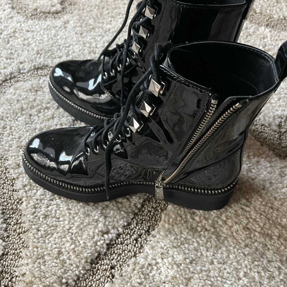 Michael Kors black patent moto bootie-Haskell combat boot